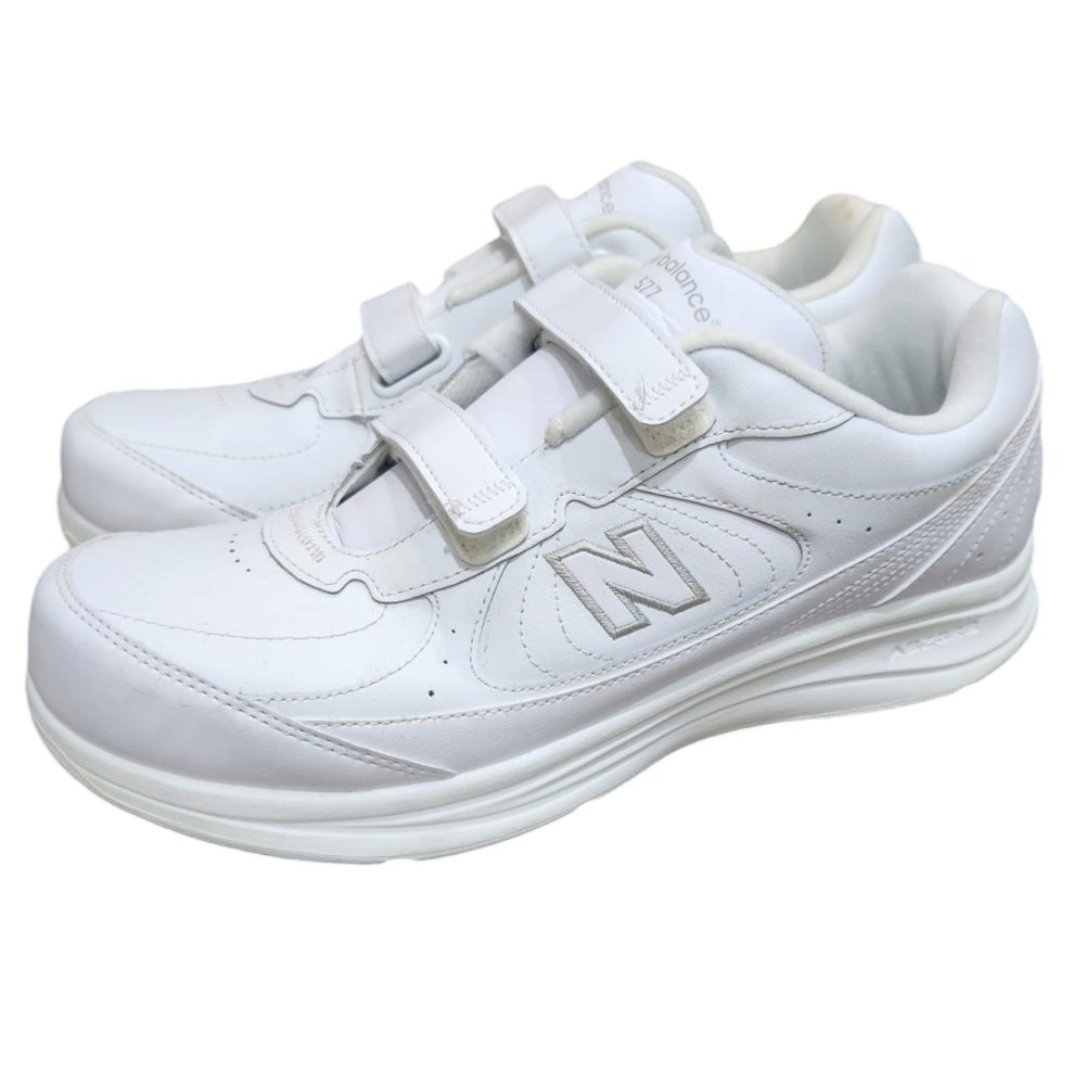 New Balance Men's 577 V1 Hook and Loop Walking Shoe White Leather 10.5 Wide